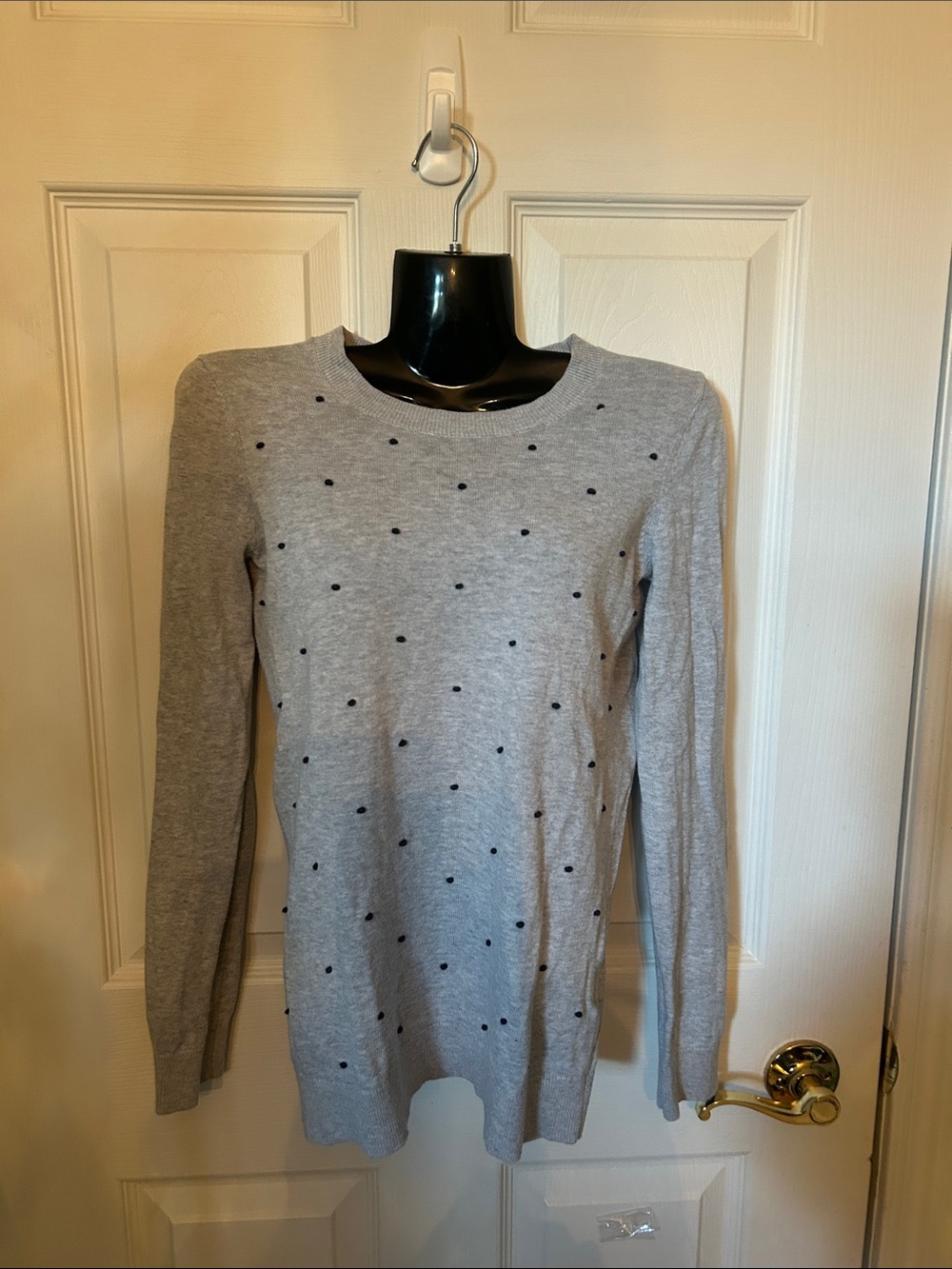 Tommy Hilfiger Gray Long-Sleeve Polka Dot Knit Top